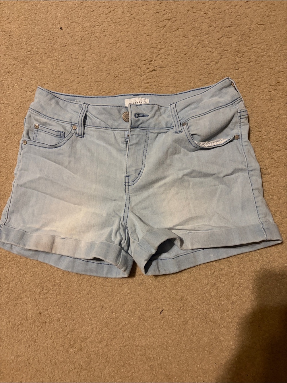 Celebrity Pink Light Blue Denim Roll Cuff Shorts